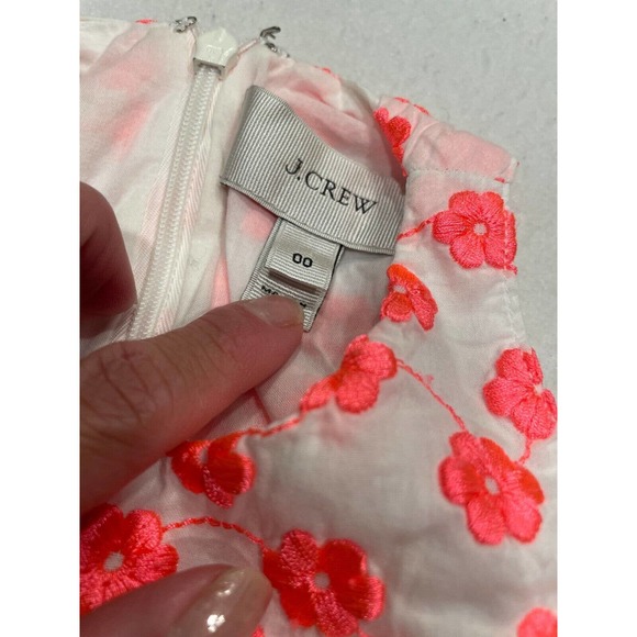 J.CREW Sz 00 Neon Pink Embroidered Floral Racerback Dress Sleeveless Fit & Flare - Picture 6 of 10